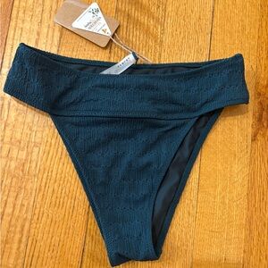 Textured High-Leg Bikini Bottom in Dark Green